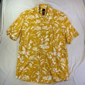 H&M Men's Medium Short Sleeve Button Down (Yellow w/ jungle/plant accents)